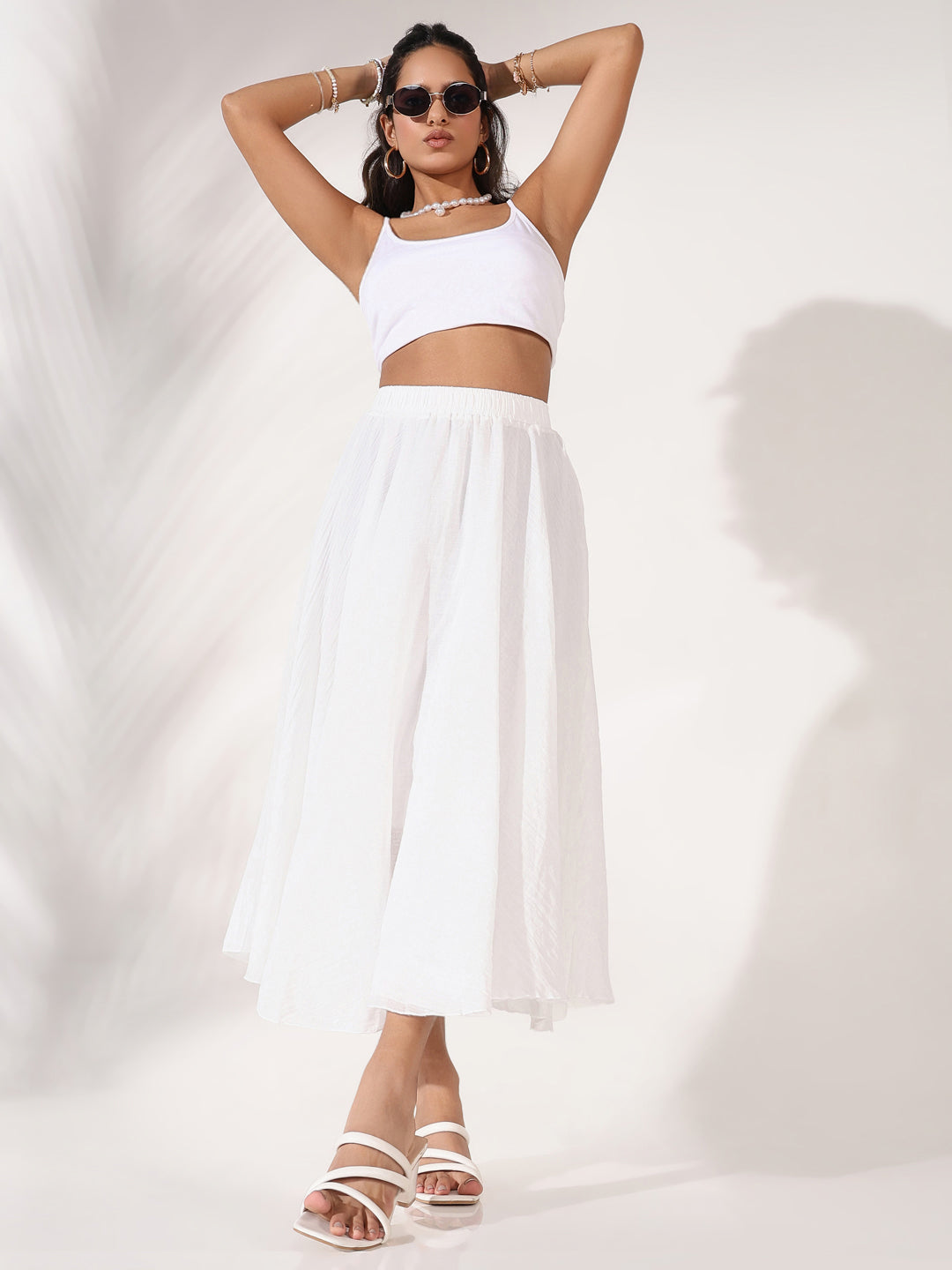 Women White Solid Flared Skirt