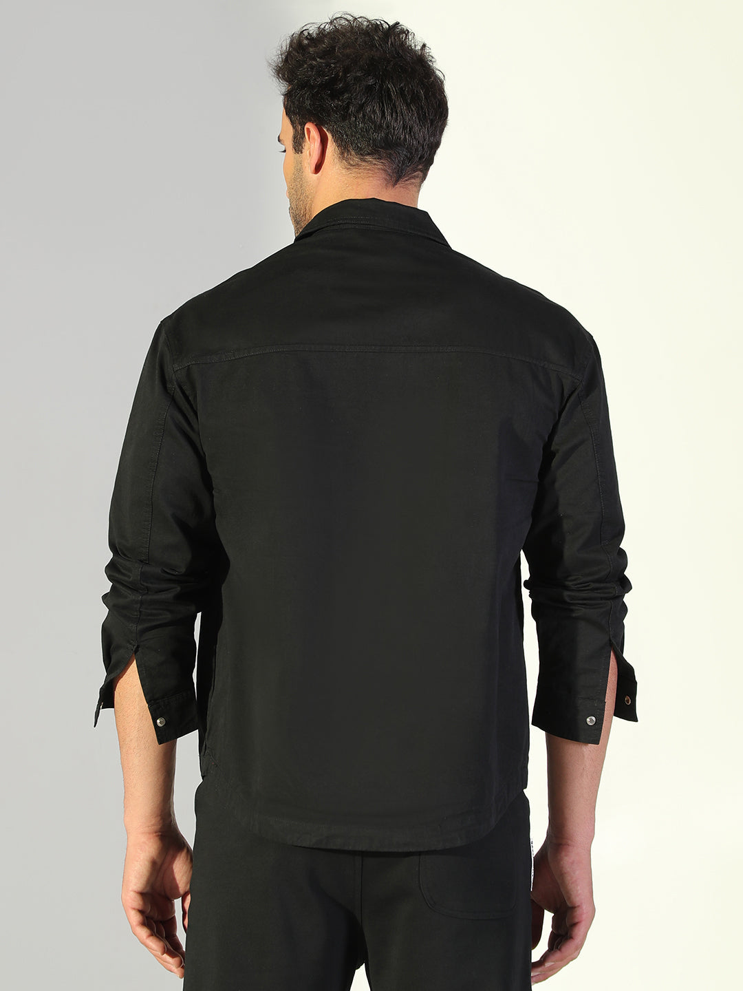 Men Solid Black Shacket