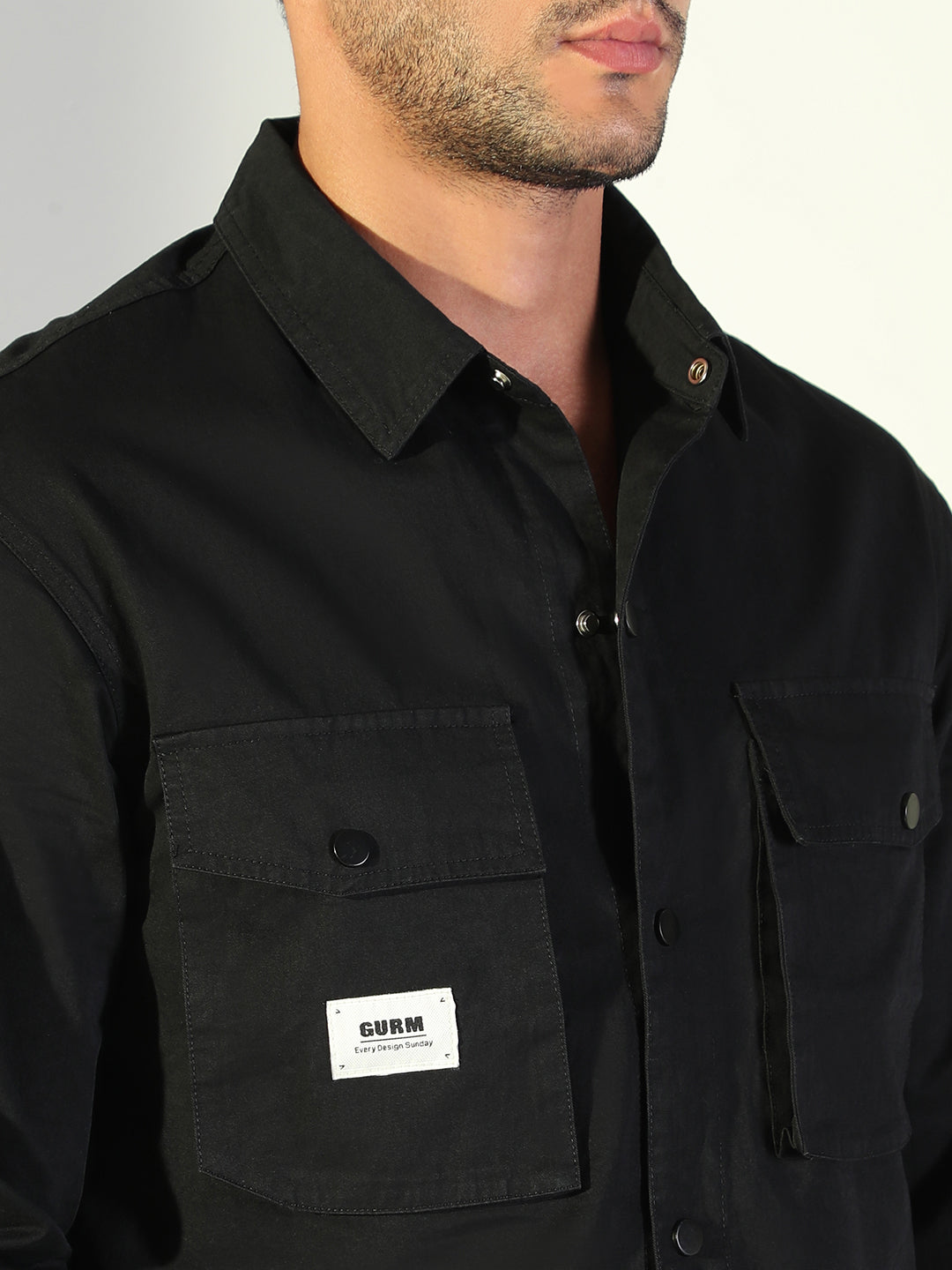 Men Solid Black Shacket