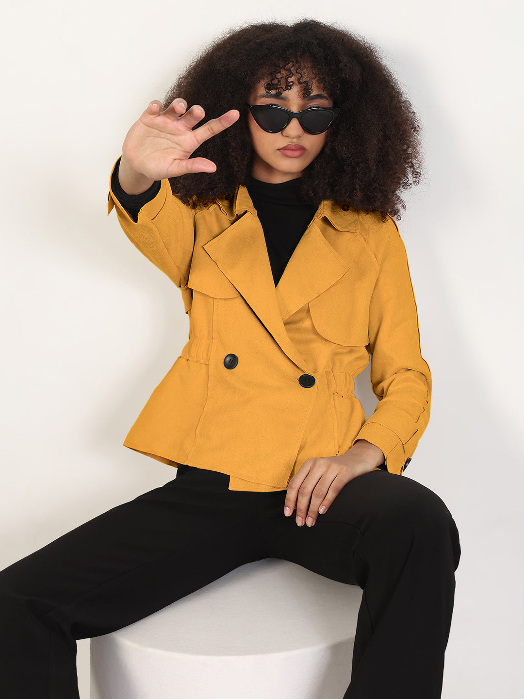 Women's Mustard Double-Breasted Trench Style Jacket