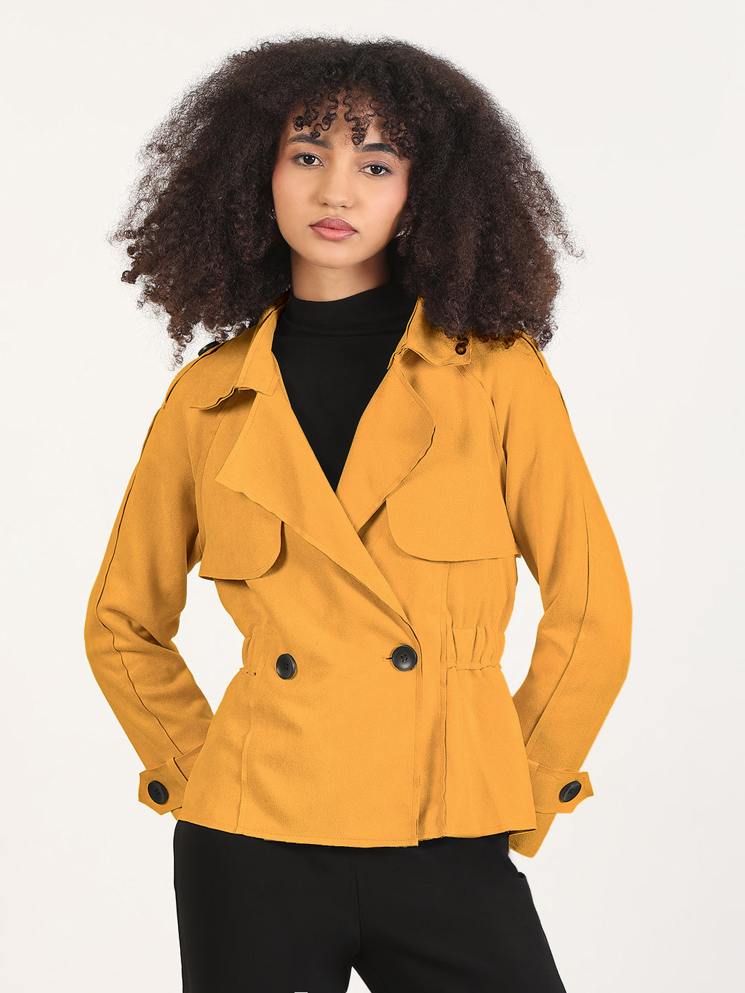 Women's Mustard Double-Breasted Trench Style Jacket