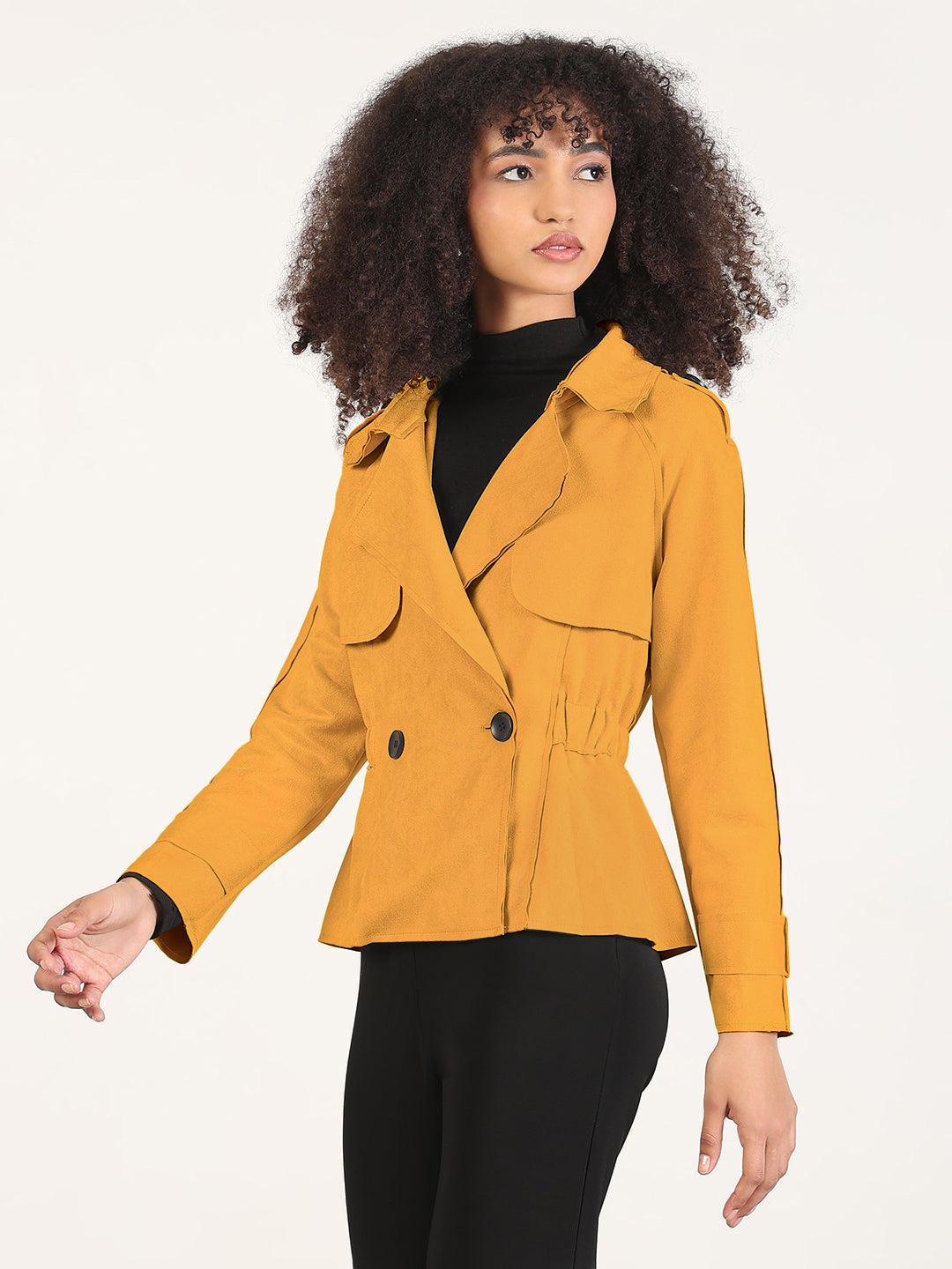 Women's Mustard Double-Breasted Trench Style Jacket