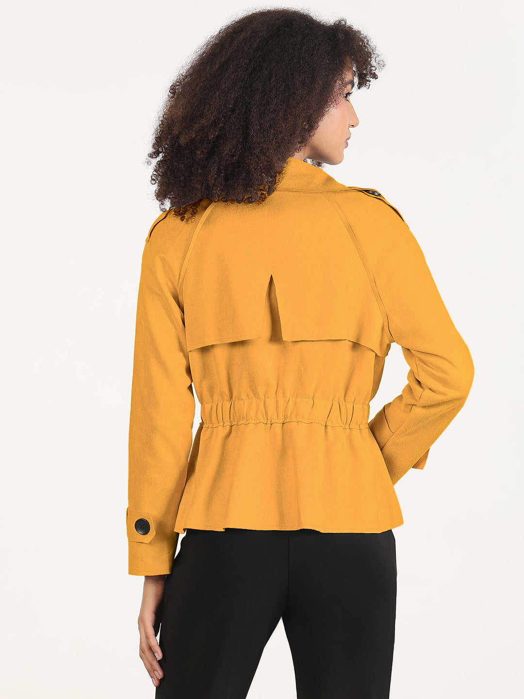 Women's Mustard Double-Breasted Trench Style Jacket