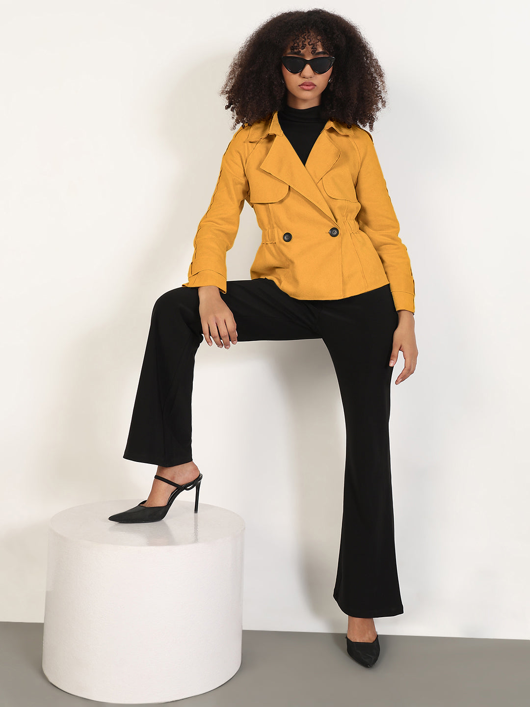 Women's Mustard Double-Breasted Trench Style Jacket