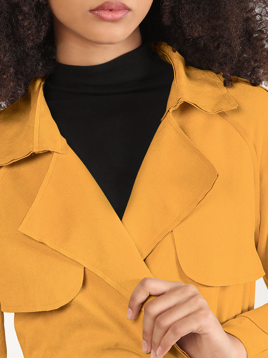 Women's Mustard Double-Breasted Trench Style Jacket