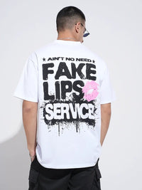 Men's Graphic Print White Short Sleeves Round Neck Relaxed Fit T-Shirt