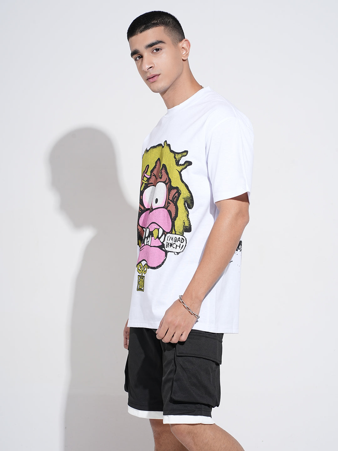 Men's Graphic Print White Short Sleeves Round Neck Relaxed Fit T-Shirt