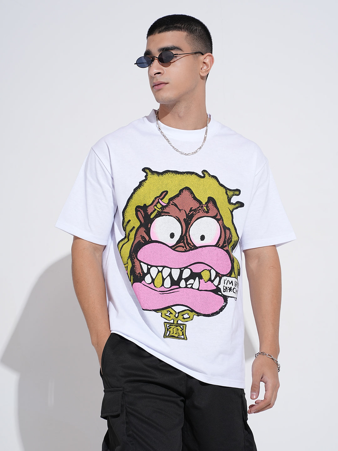 Men's Graphic Print White Short Sleeves Round Neck Relaxed Fit T-Shirt