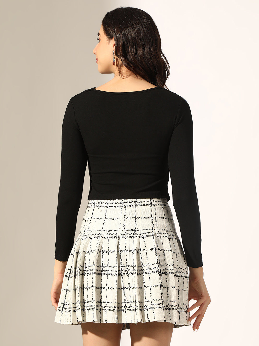 Women's Black Long Sleeve Slim Fit Draped Top