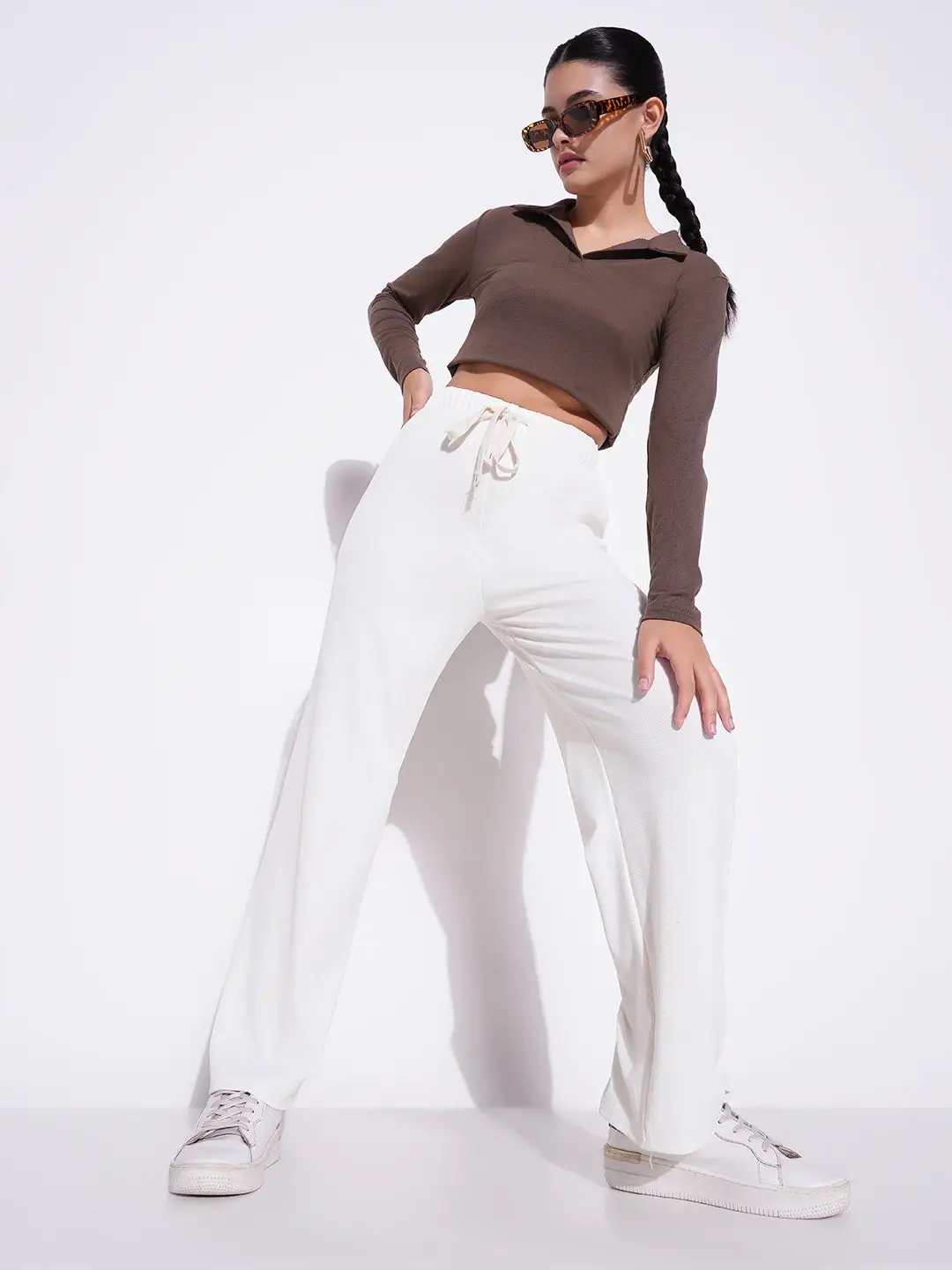 Buy Women's Off White Comfort Regular Fit Mid-Rise Parallel