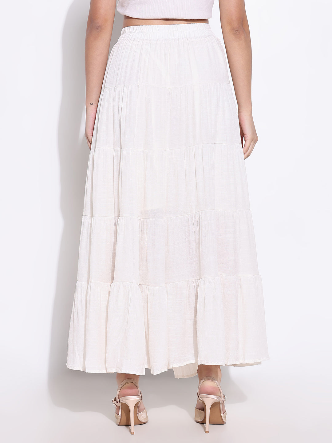 Women Cream Solid Tiered Skirt