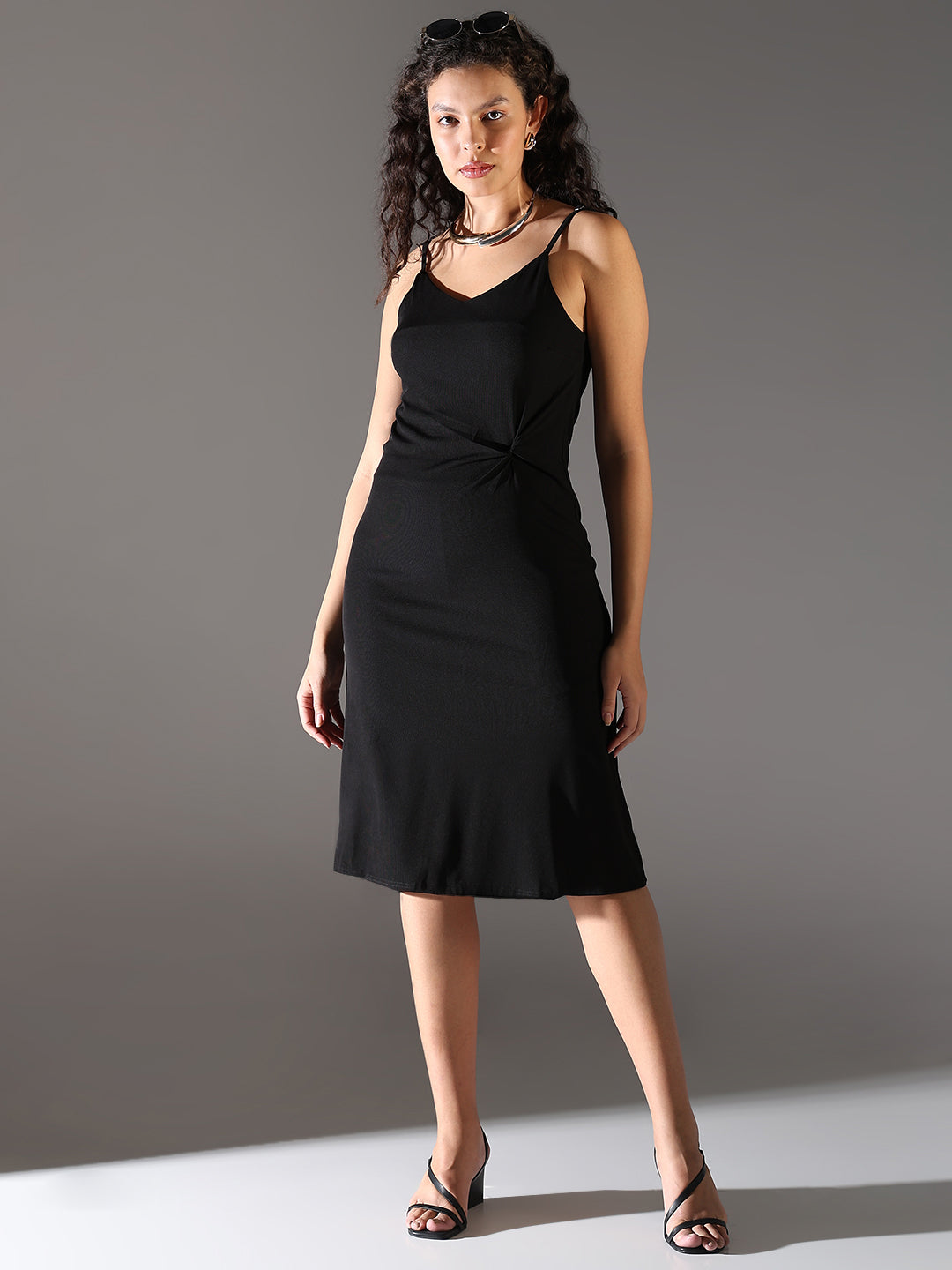 Women Black Solid A Line Dress