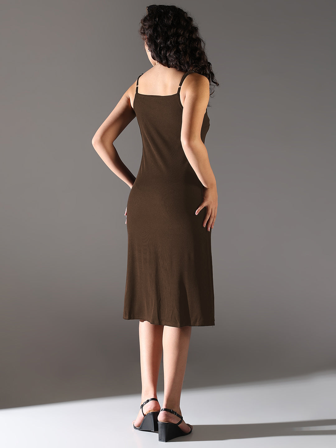 Women Brown Solid A-Line Dress