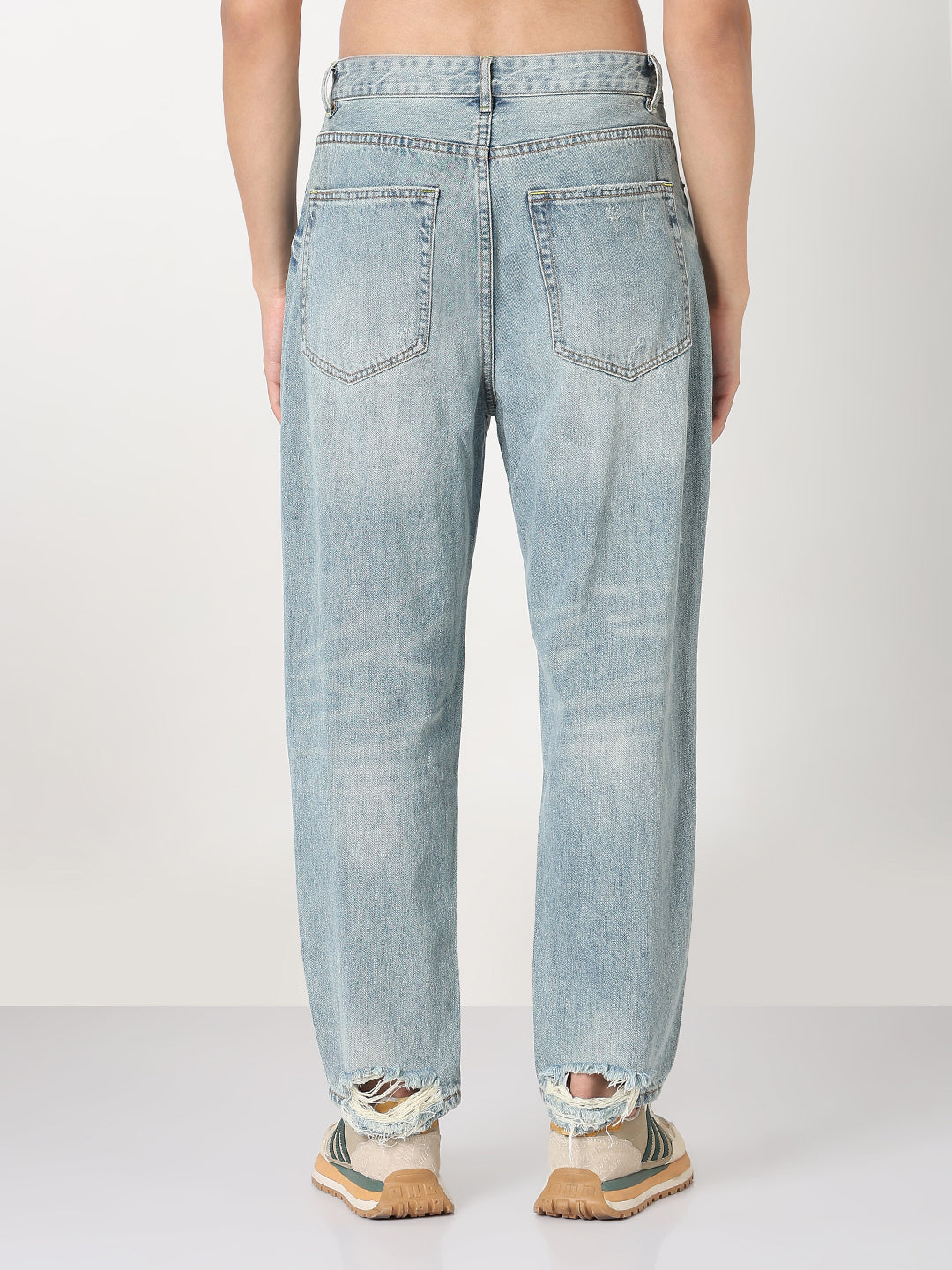 Men's Blue Washed Distressed Straight Fit Jeans