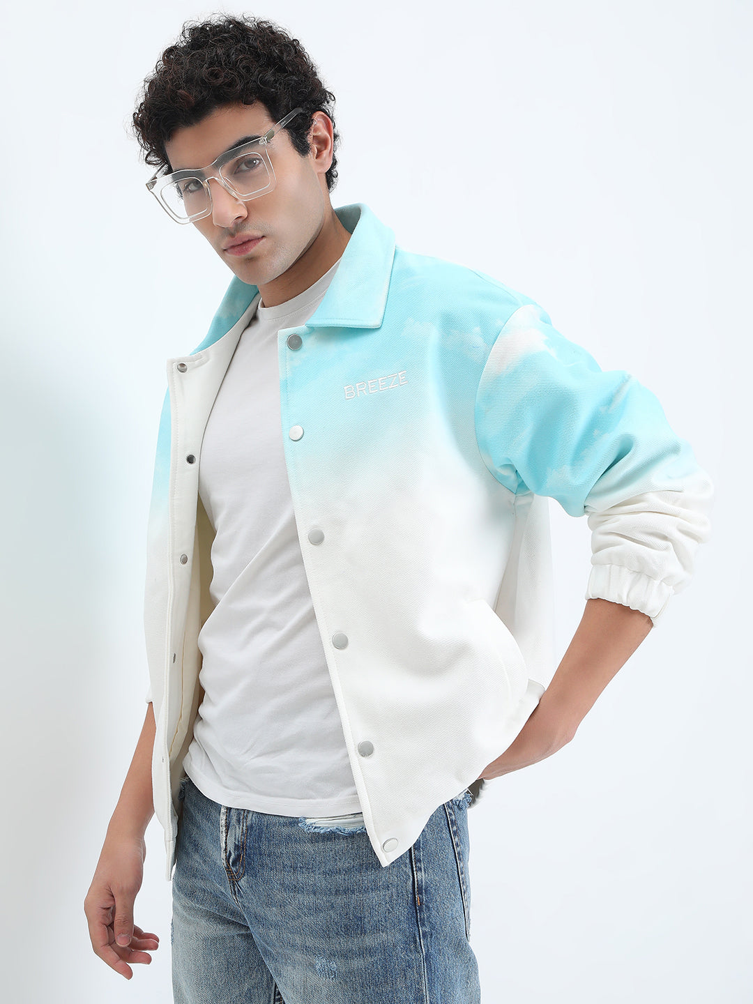 Men's Ombre Blue Button Up Jacket