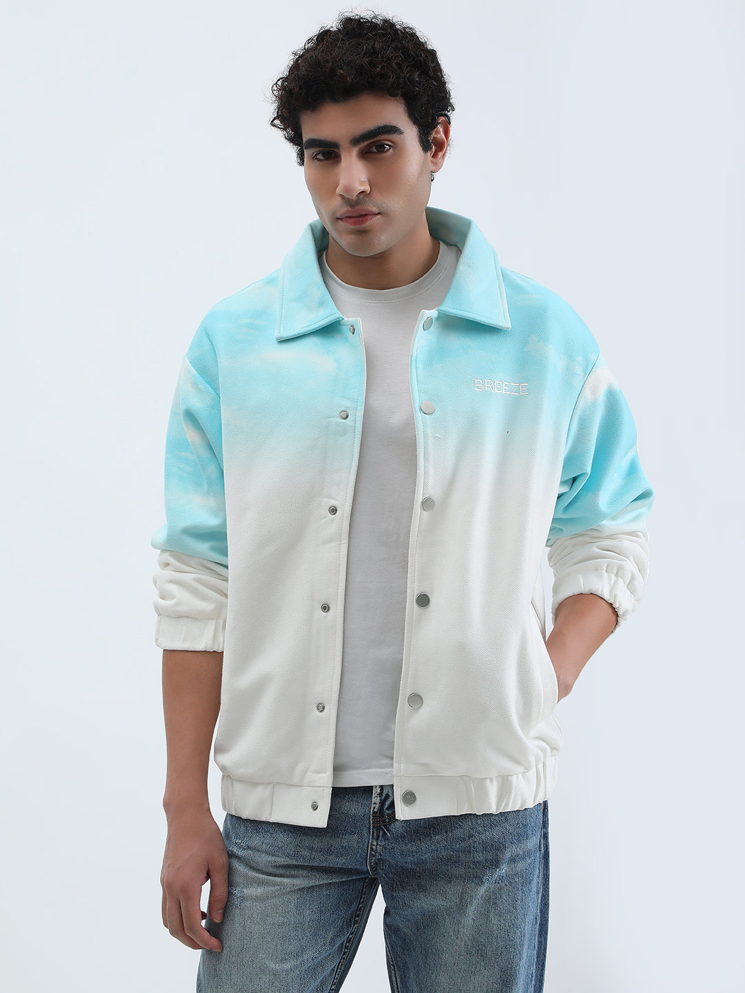 Men's Ombre Blue Button Up Jacket