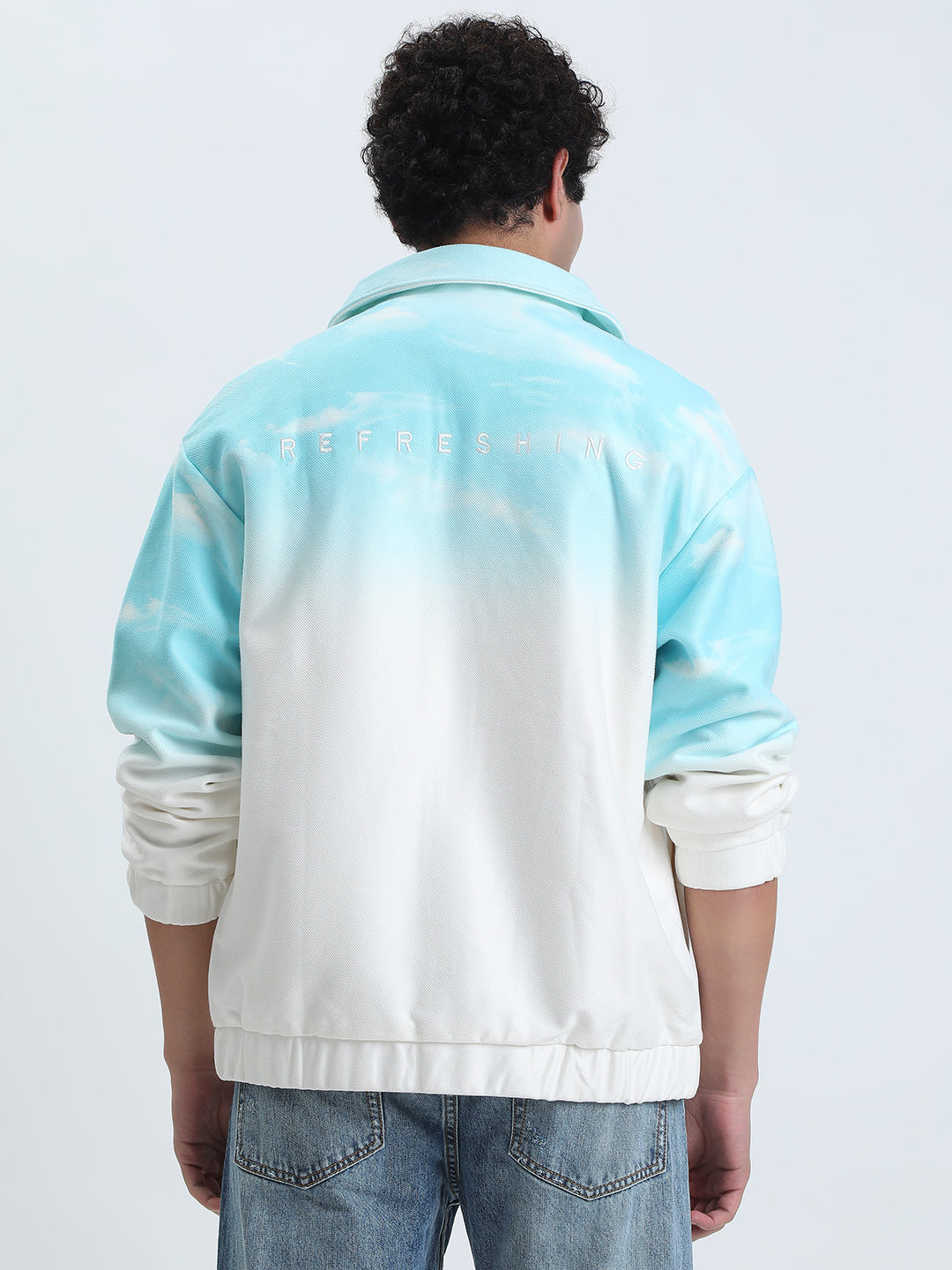 Men's Ombre Blue Button Up Jacket