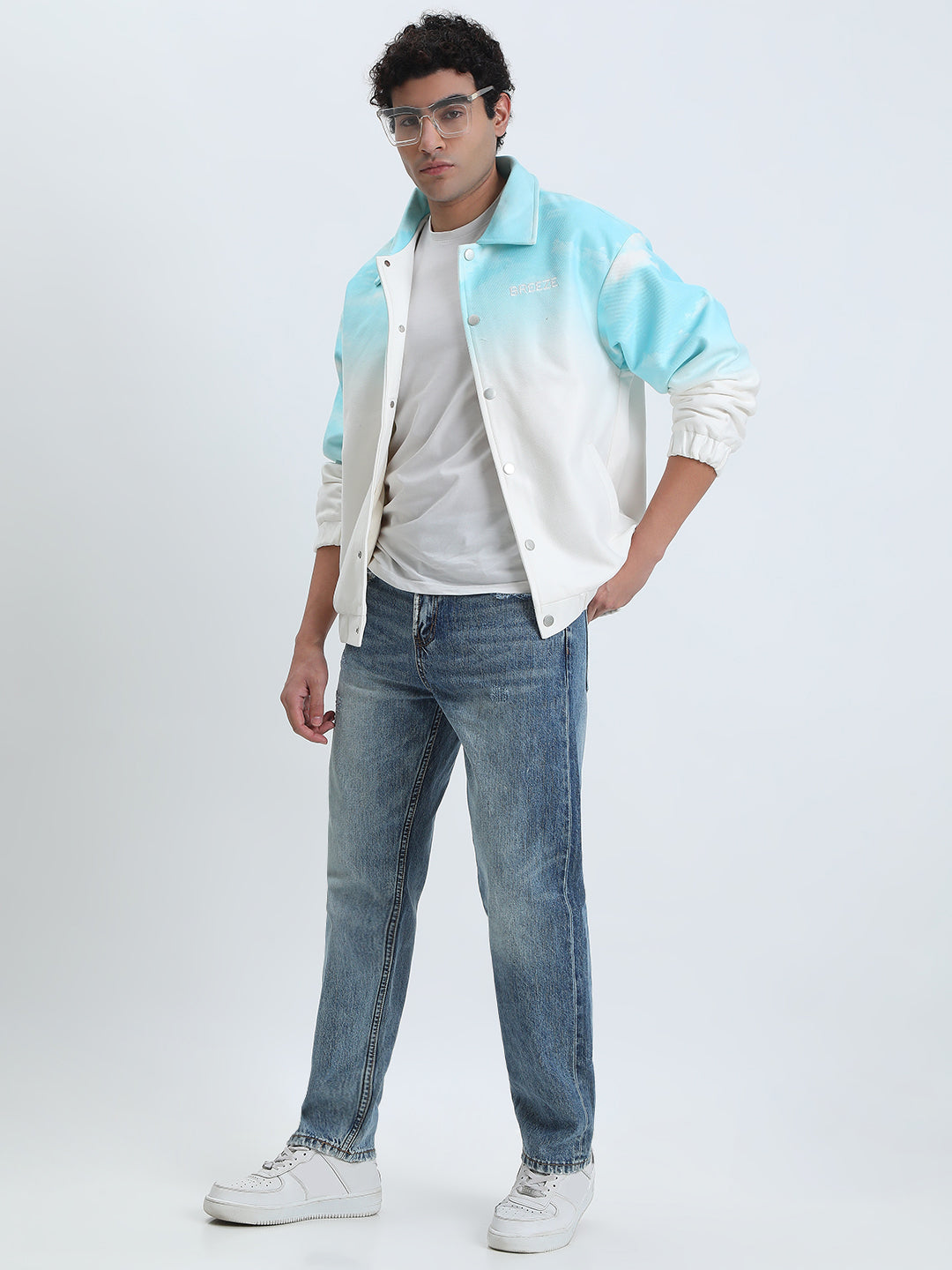 Men's Ombre Blue Button Up Jacket