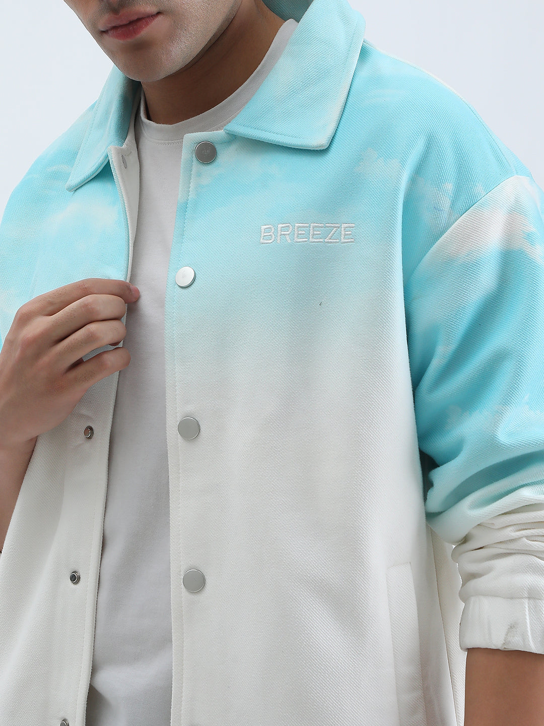 Men's Ombre Blue Button Up Jacket