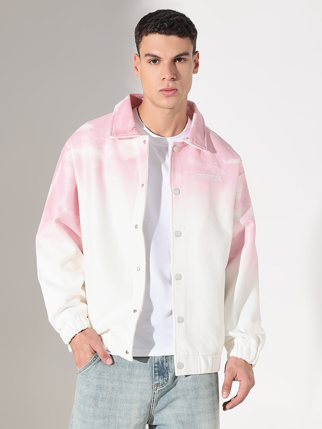 Men's Ombre Pink Button Up Jacket