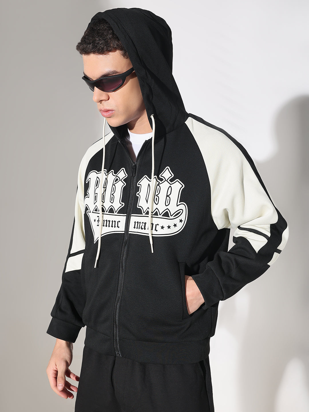 Men's Typography Black Graphic Slim Fit Zip Up Hoodie