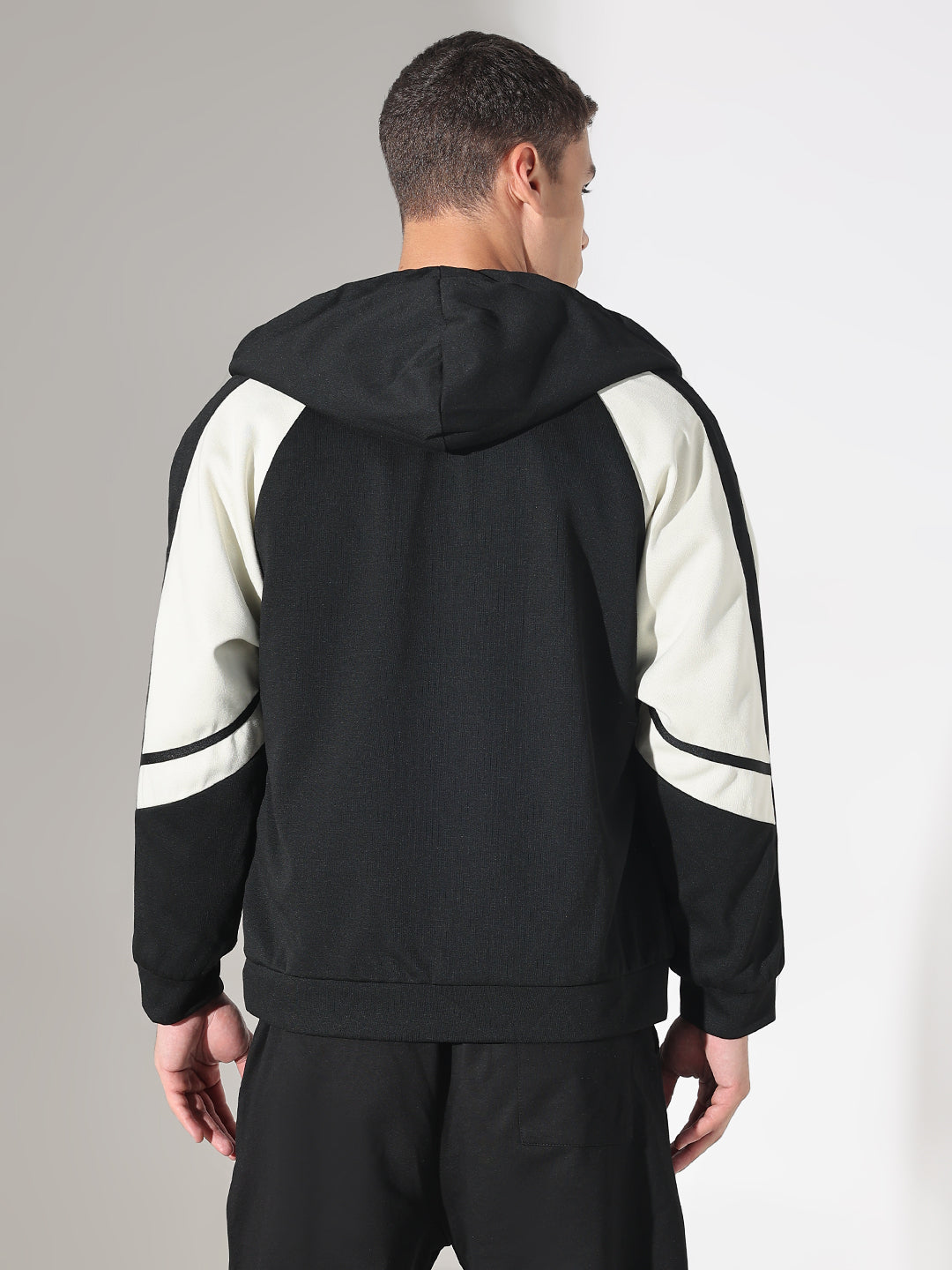 Men's Typography Black Graphic Slim Fit Zip Up Hoodie