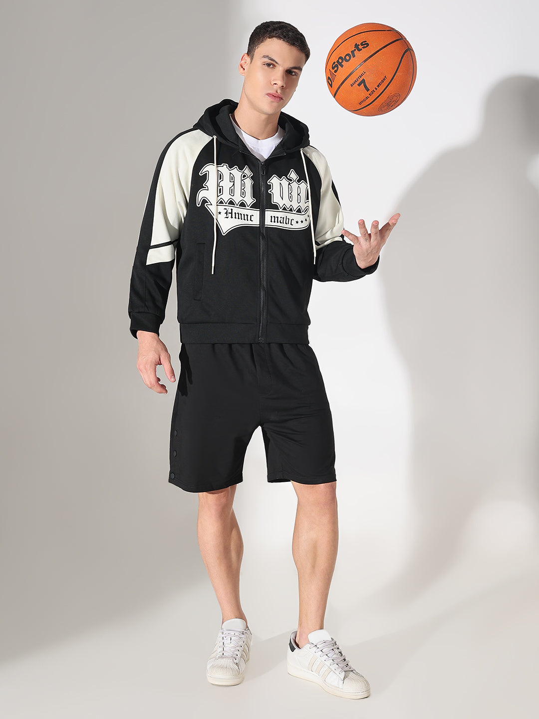 Men's Typography Black Graphic Slim Fit Zip Up Hoodie