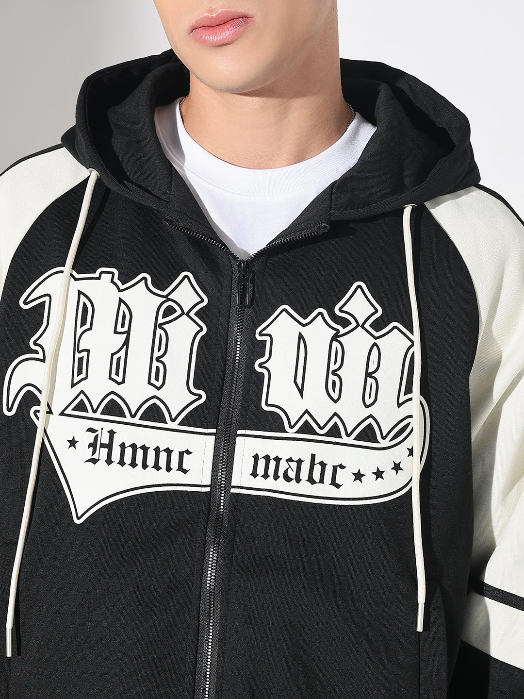 Men's Typography Black Graphic Slim Fit Zip Up Hoodie