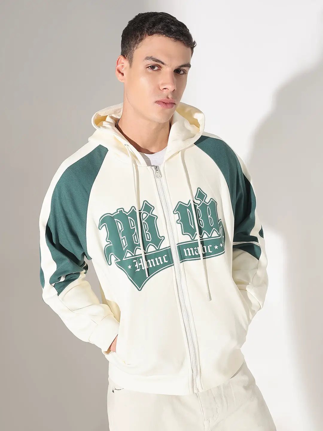 Shop Men's Typography Cream Slim Fit Hoodie with Zip | Showoffff