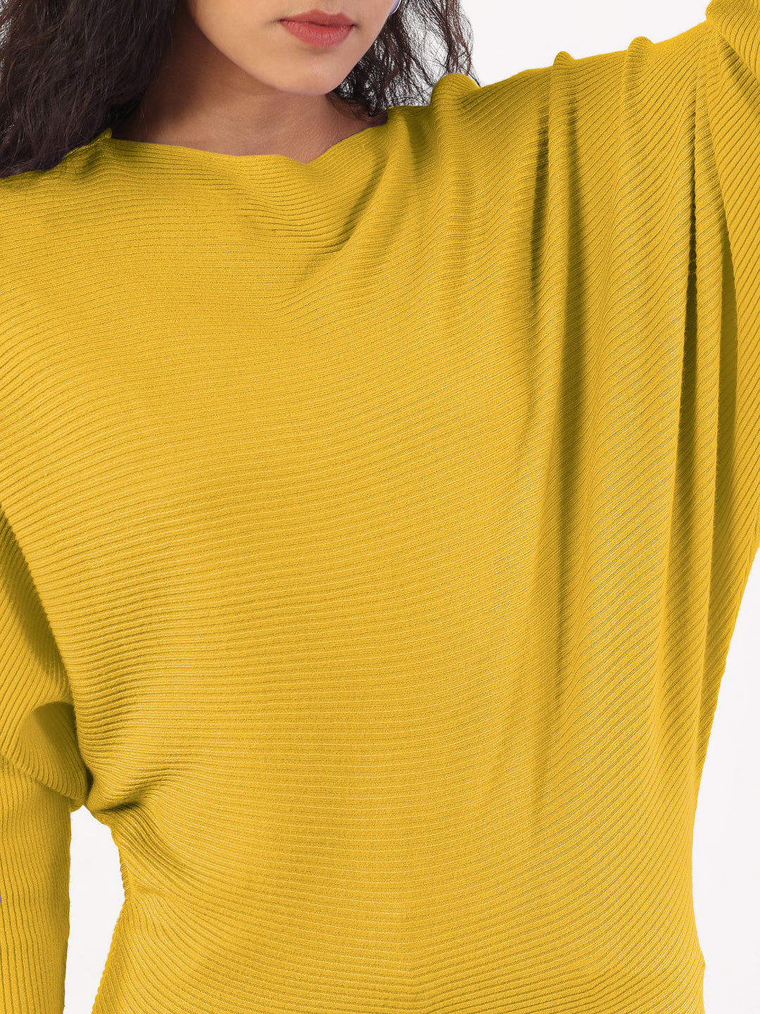 Women's Yellow Ribbed Knit Relaxed Fit Top