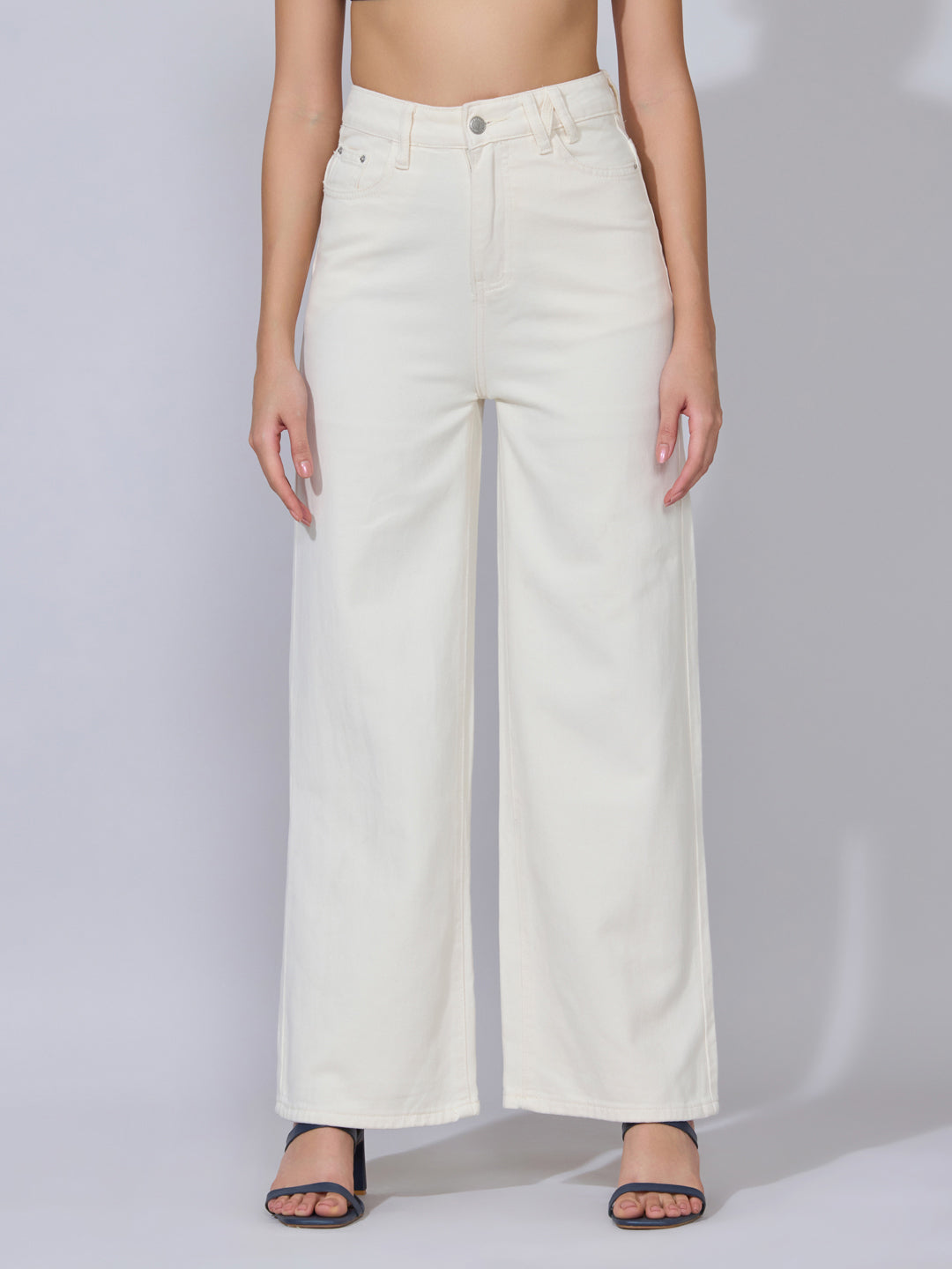 Women's White High-Rise Wide Leg Jeans