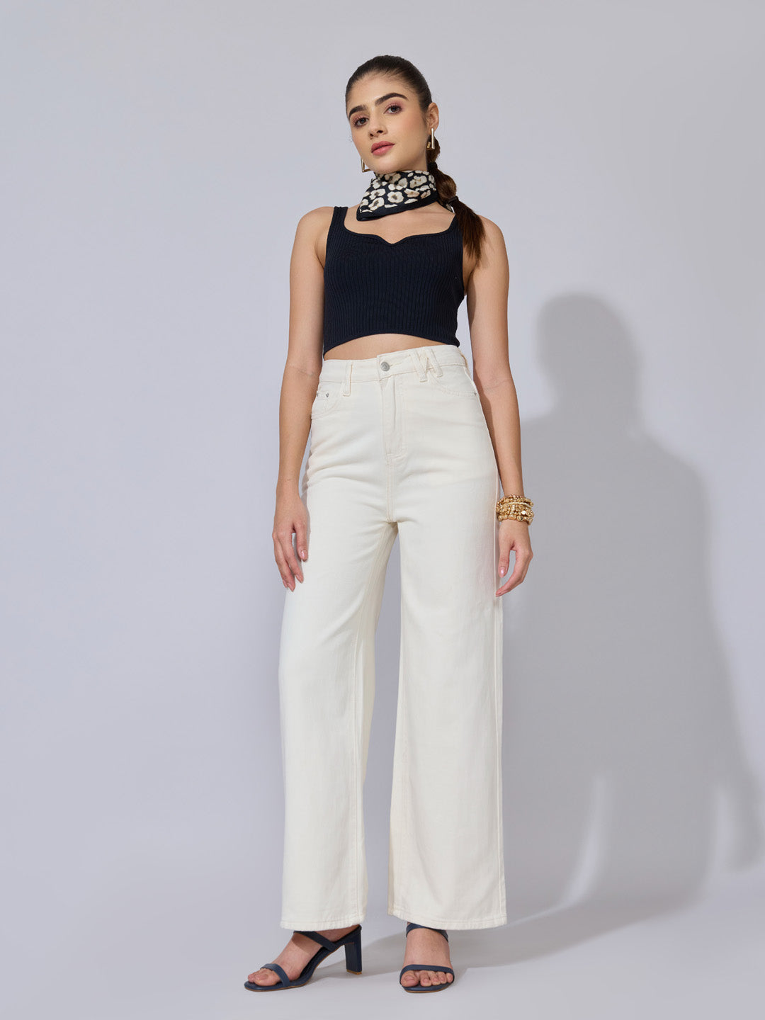 Women's White High-Rise Wide Leg Jeans