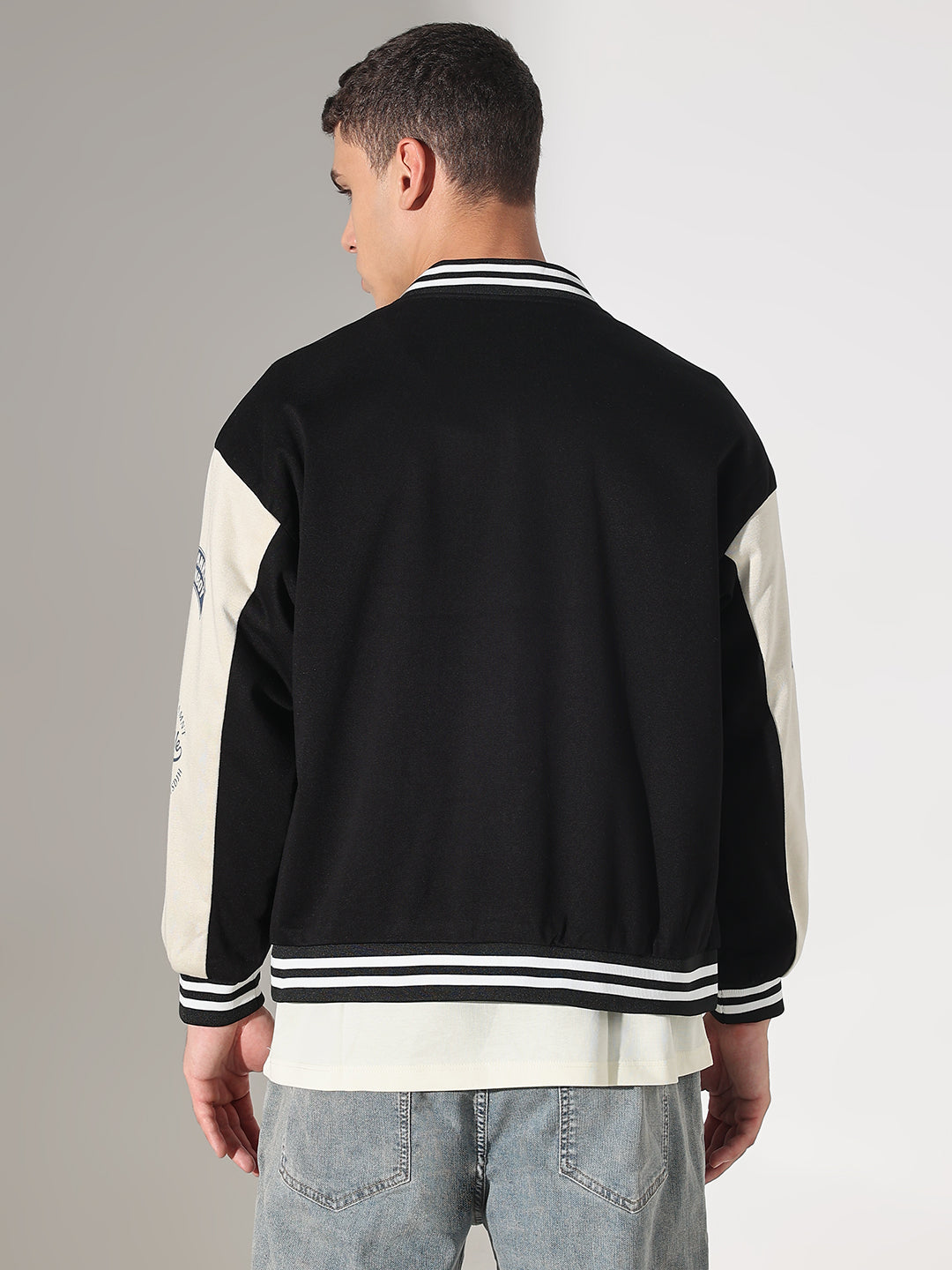 SHOWOFFFF Edition Men's Typography Black Mandarin Collar Varsity