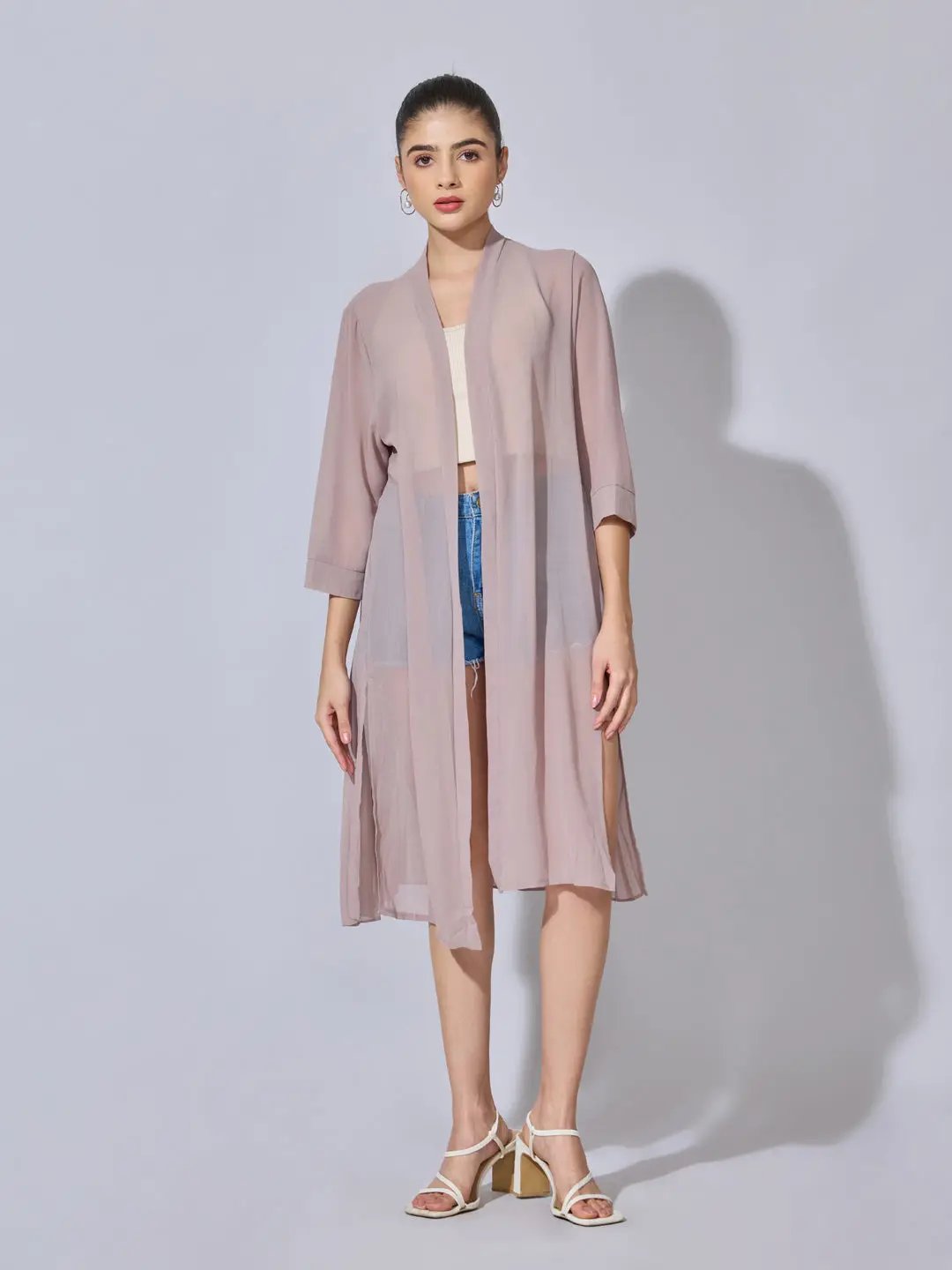 Women's Ribbed Beige Longline Open Front Shrug - from SHOWOFFFF