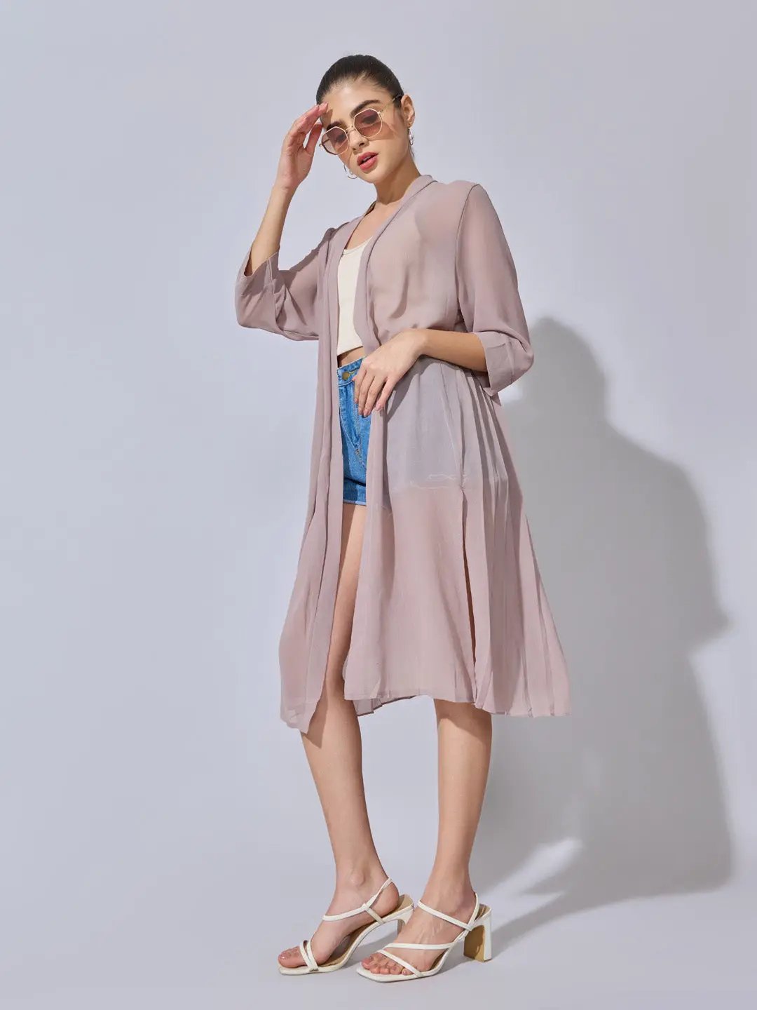Women's Ribbed Beige Longline Open Front Shrug - from SHOWOFFFF
