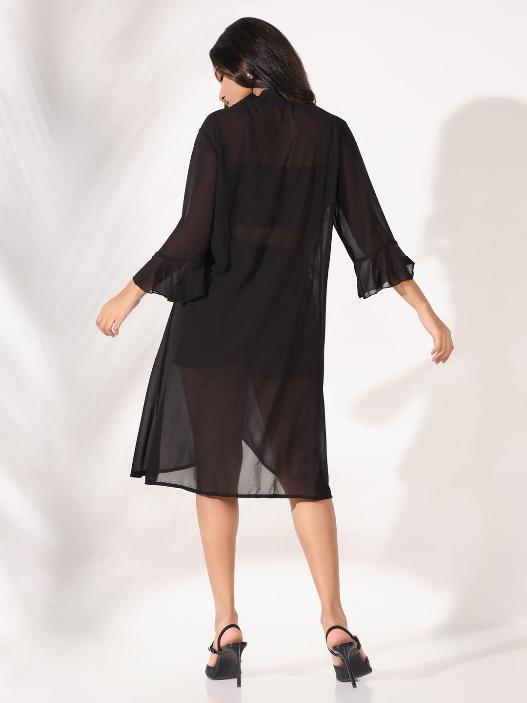 Women Black Solid Longline Shrug