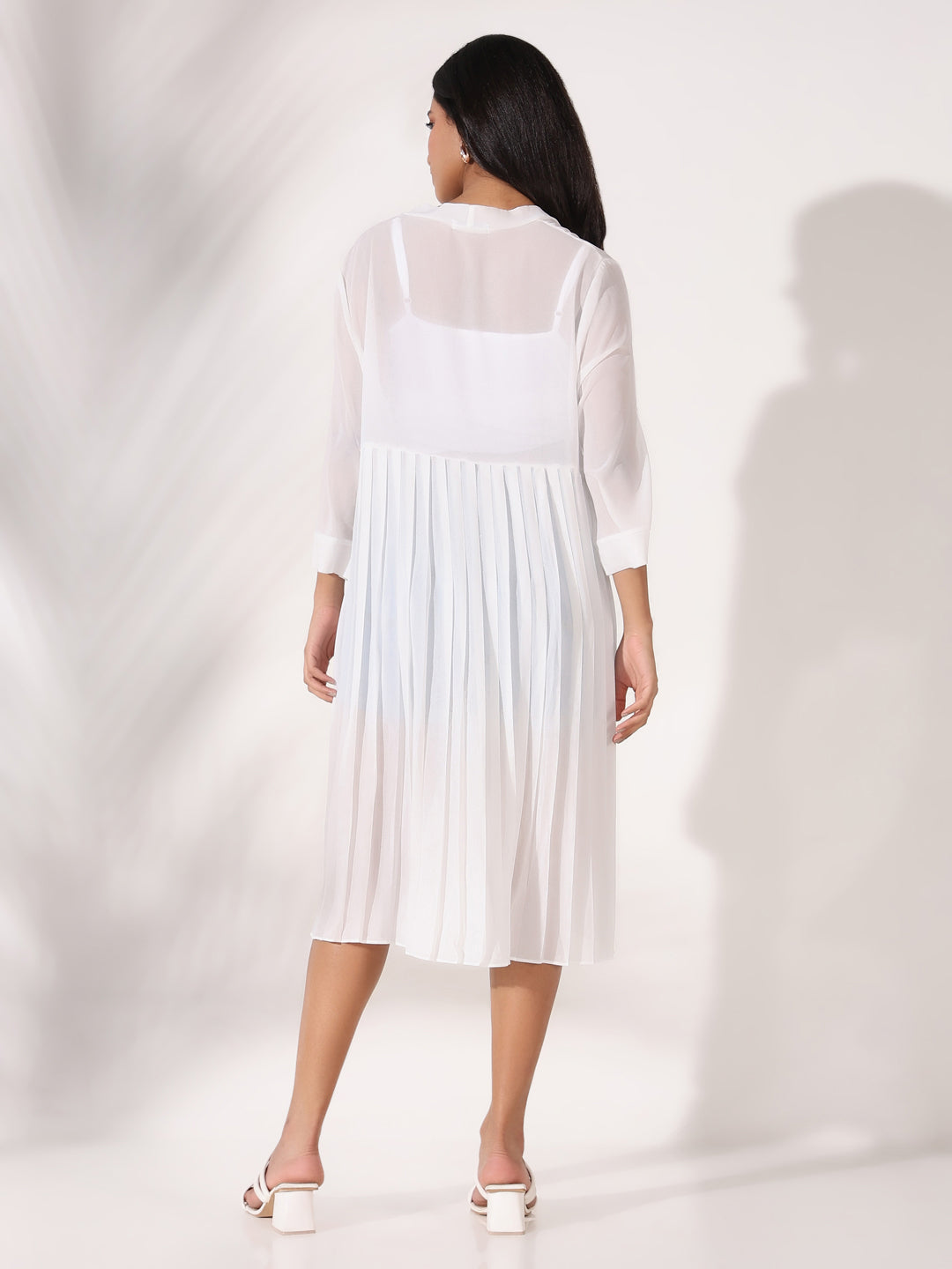 Women's White Self Design Longline Crochet Acrylic Open Front Shrug