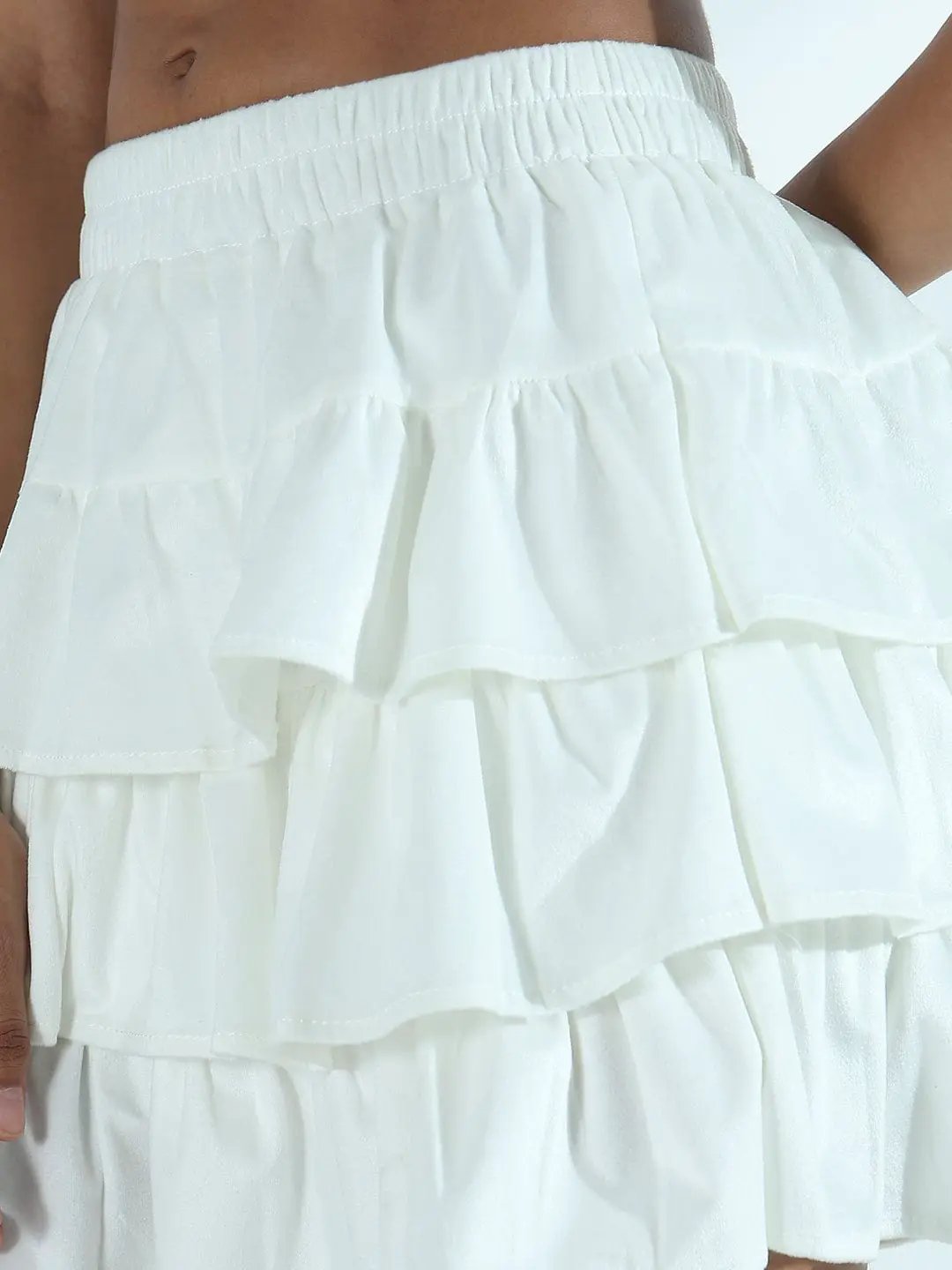 Women's White Tiered Velvet Short Skirt - from SHOWOFFFF