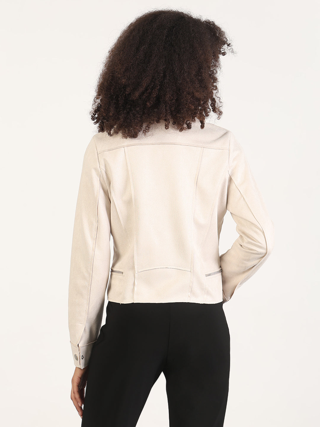 Women's Solid Beige Lapel Collar Tailored Jacket