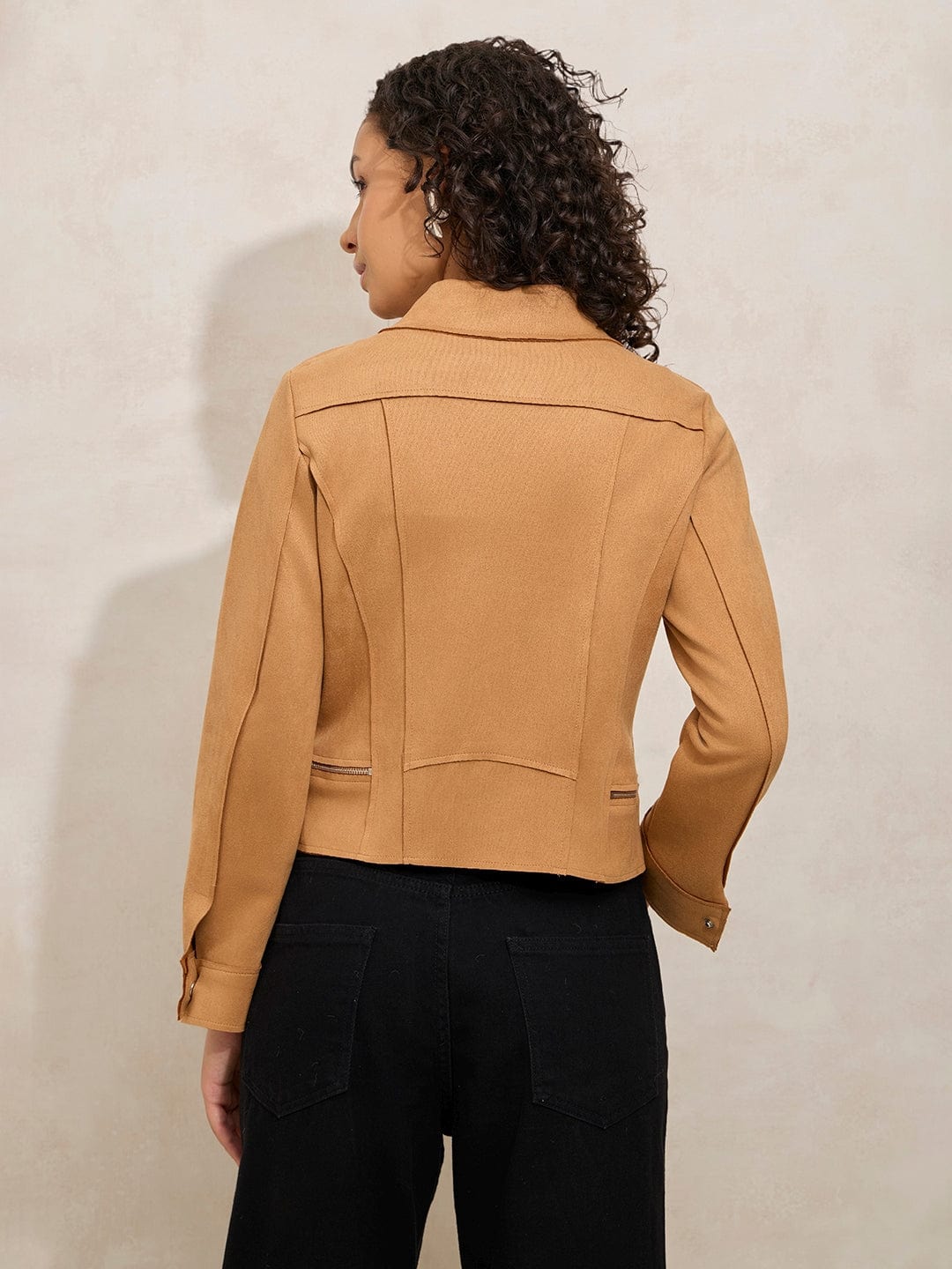 Women's Brown Asymmetric Zipper Biker Jacket