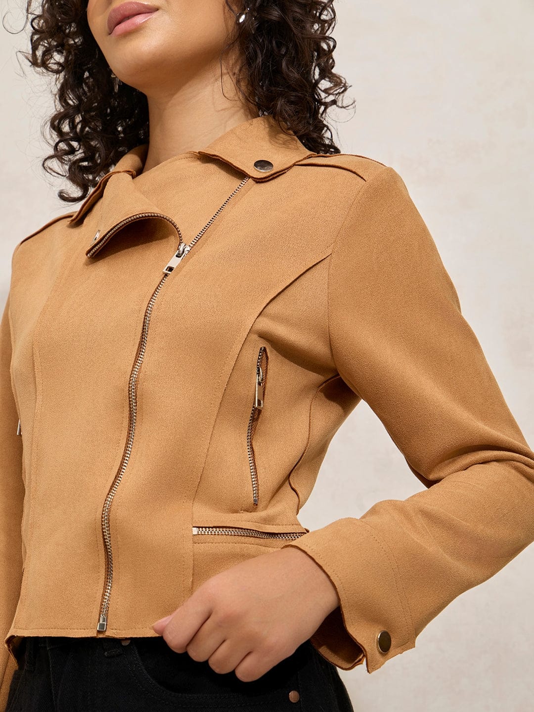 Women's Brown Asymmetric Zipper Biker Jacket