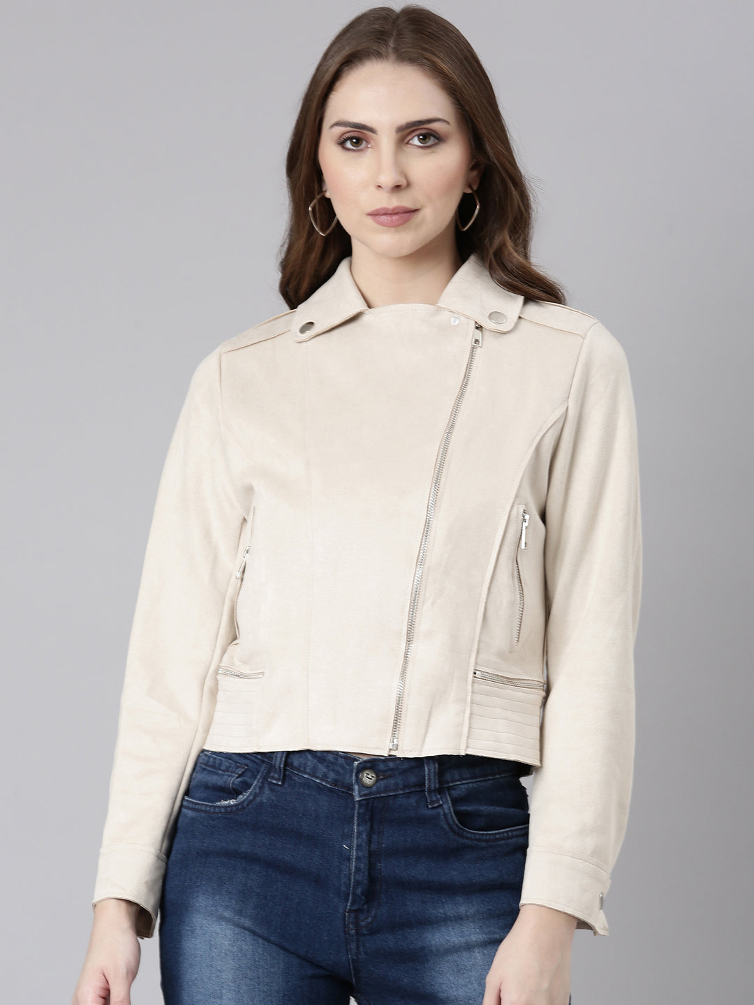 Women Cream Solid Tailored Jacket