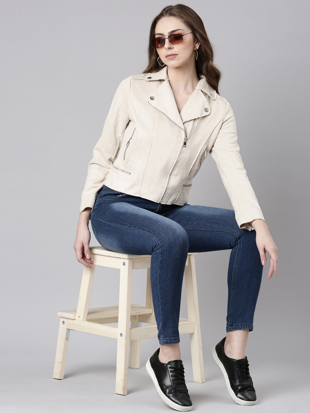 Women Cream Solid Tailored Jacket