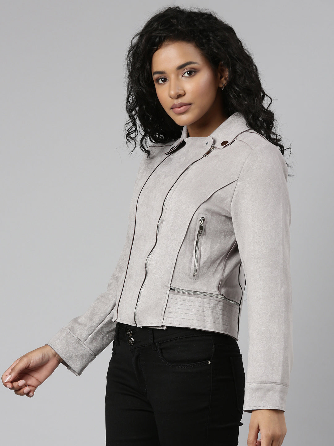 Women Grey Solid Tailored Jacket