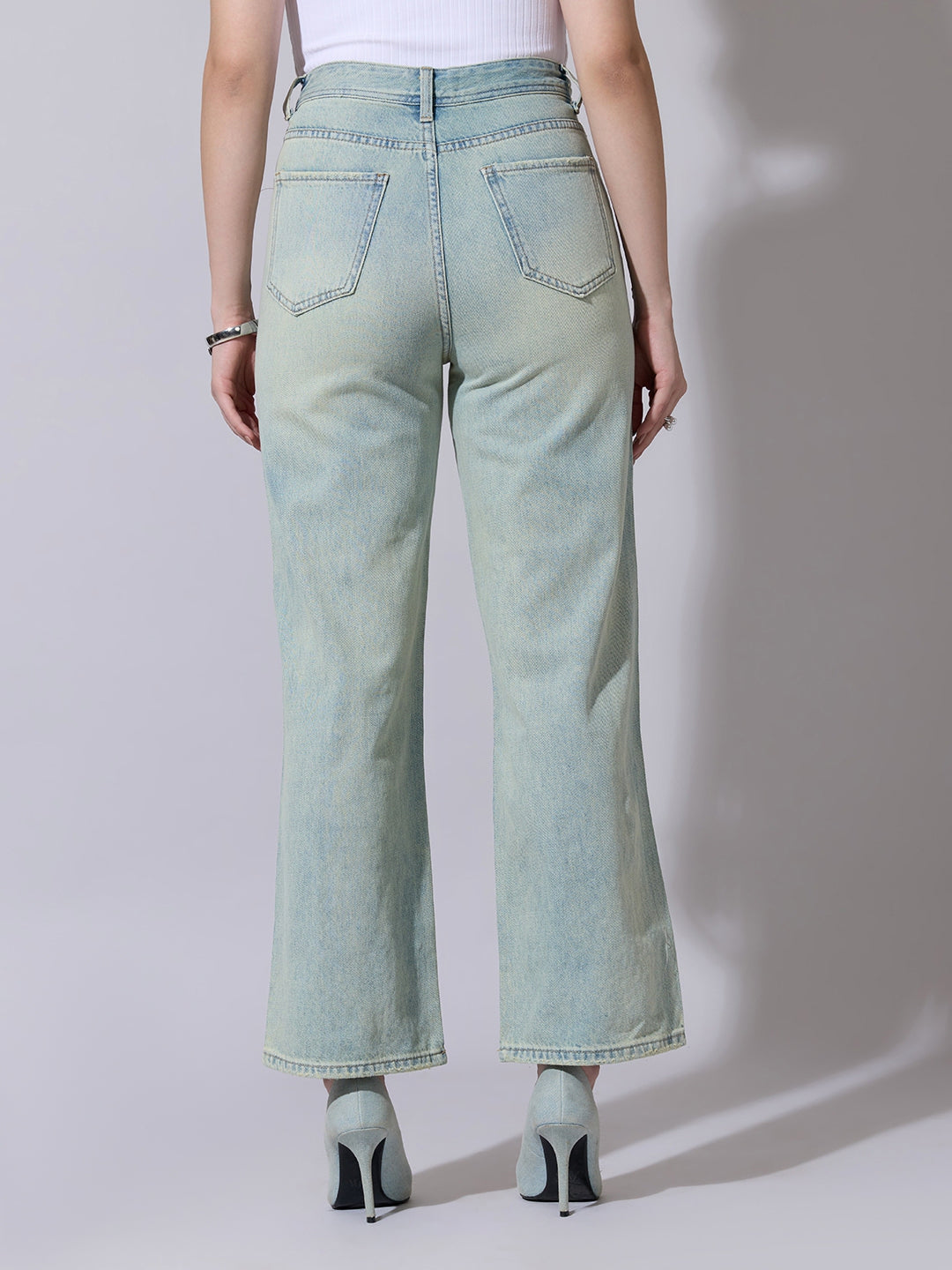 Women's Embellished Blue High Waist Jeans