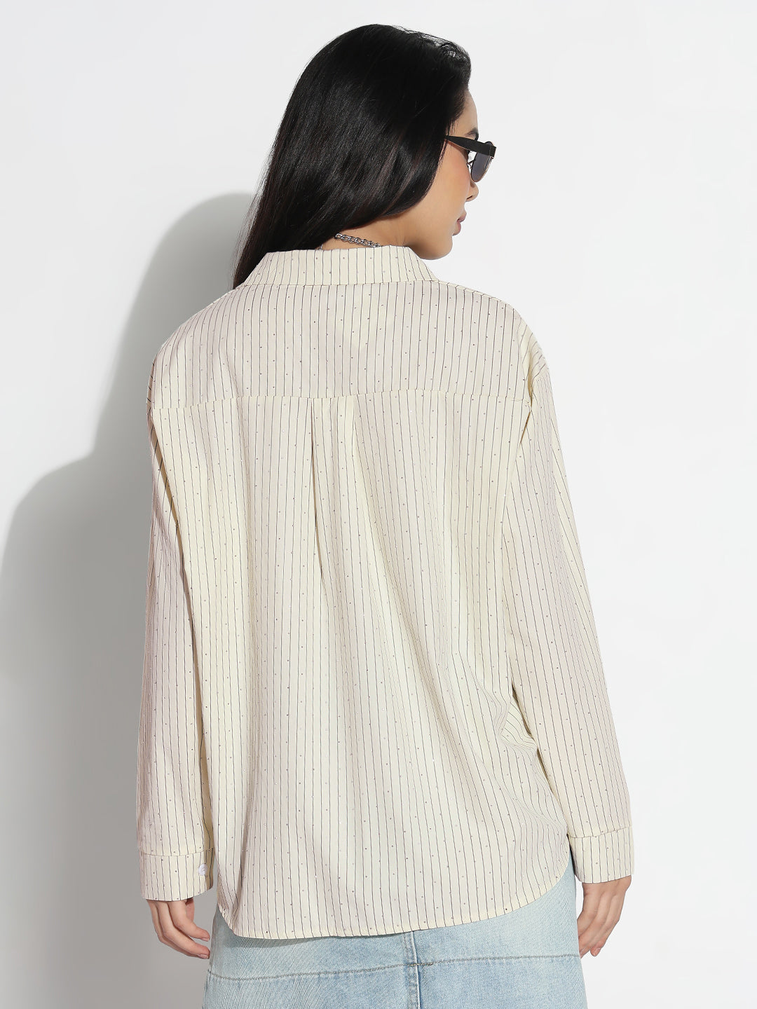 Women Oversized Cream Striped Shirt