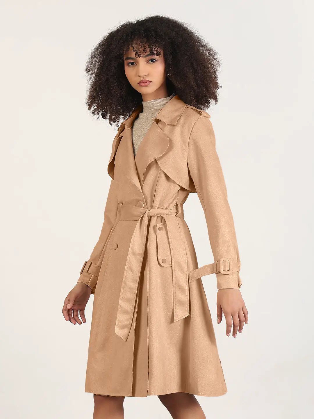 Women's Brown Trench Coat with Belted Waist - from SHOWOFFFF