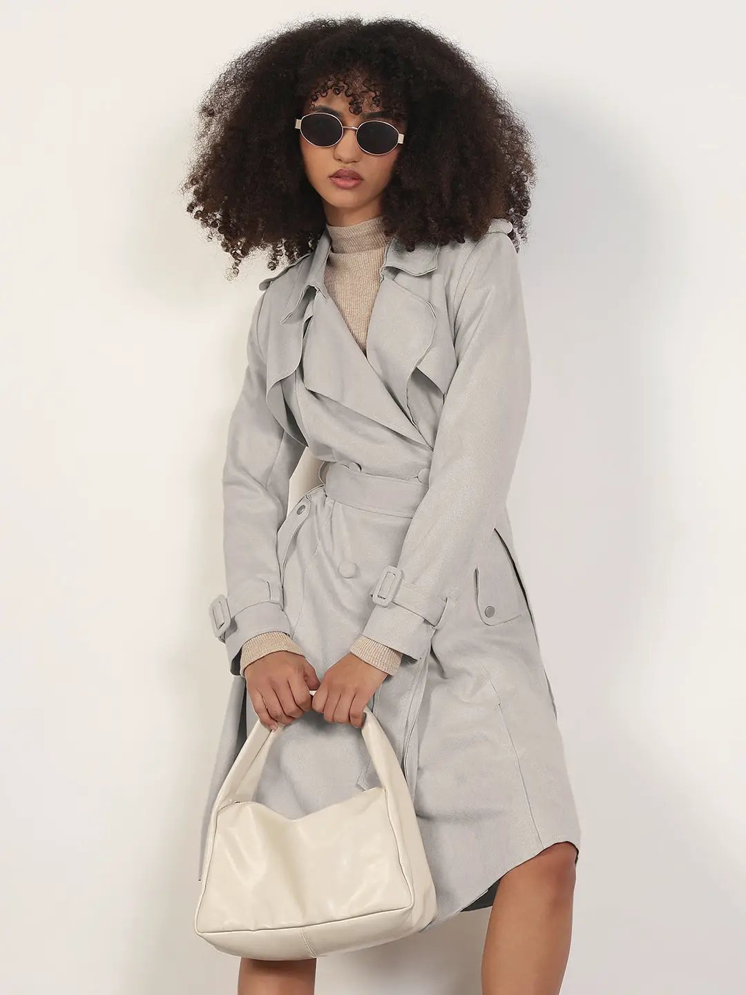 Women's Grey Trench Coat with Belted Waist - Uncategorized from SHOWOFFFF