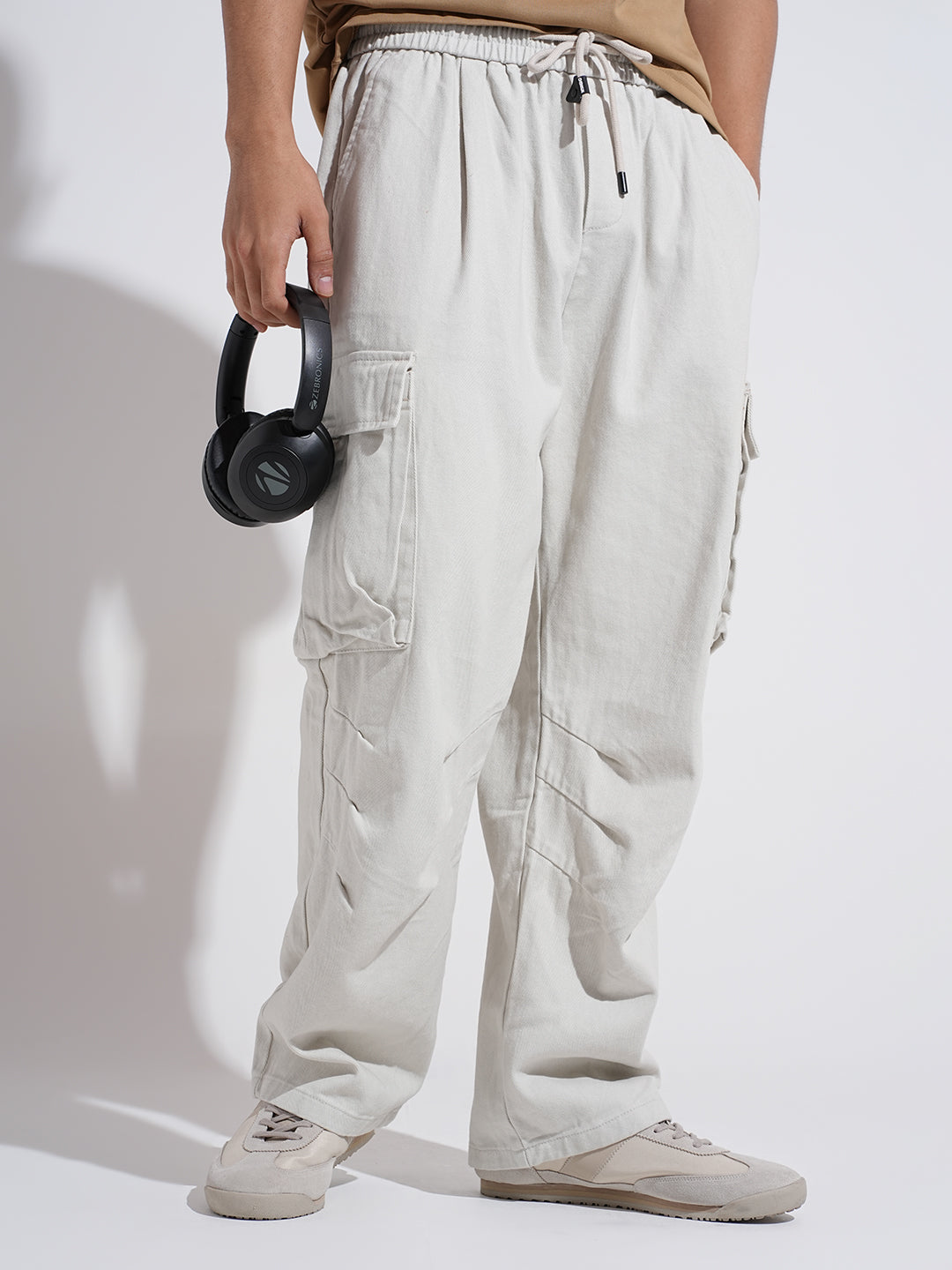 Men's Off White Straight Fit Cargo Trousers