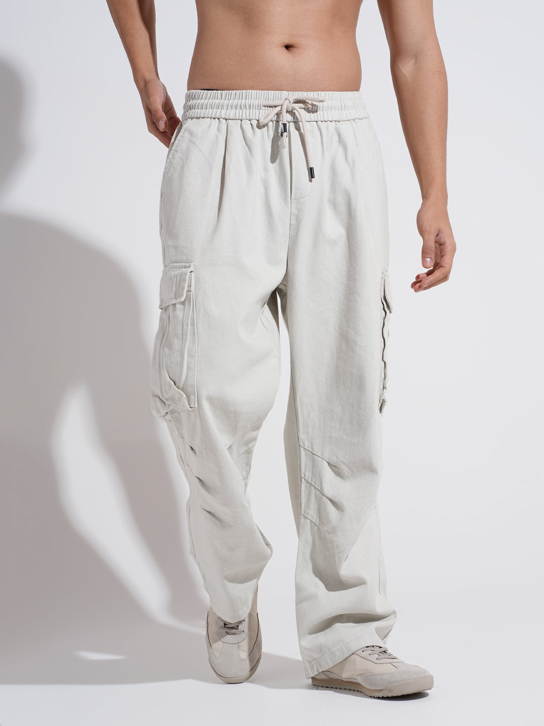 Men's Off White Straight Fit Cargo Trousers